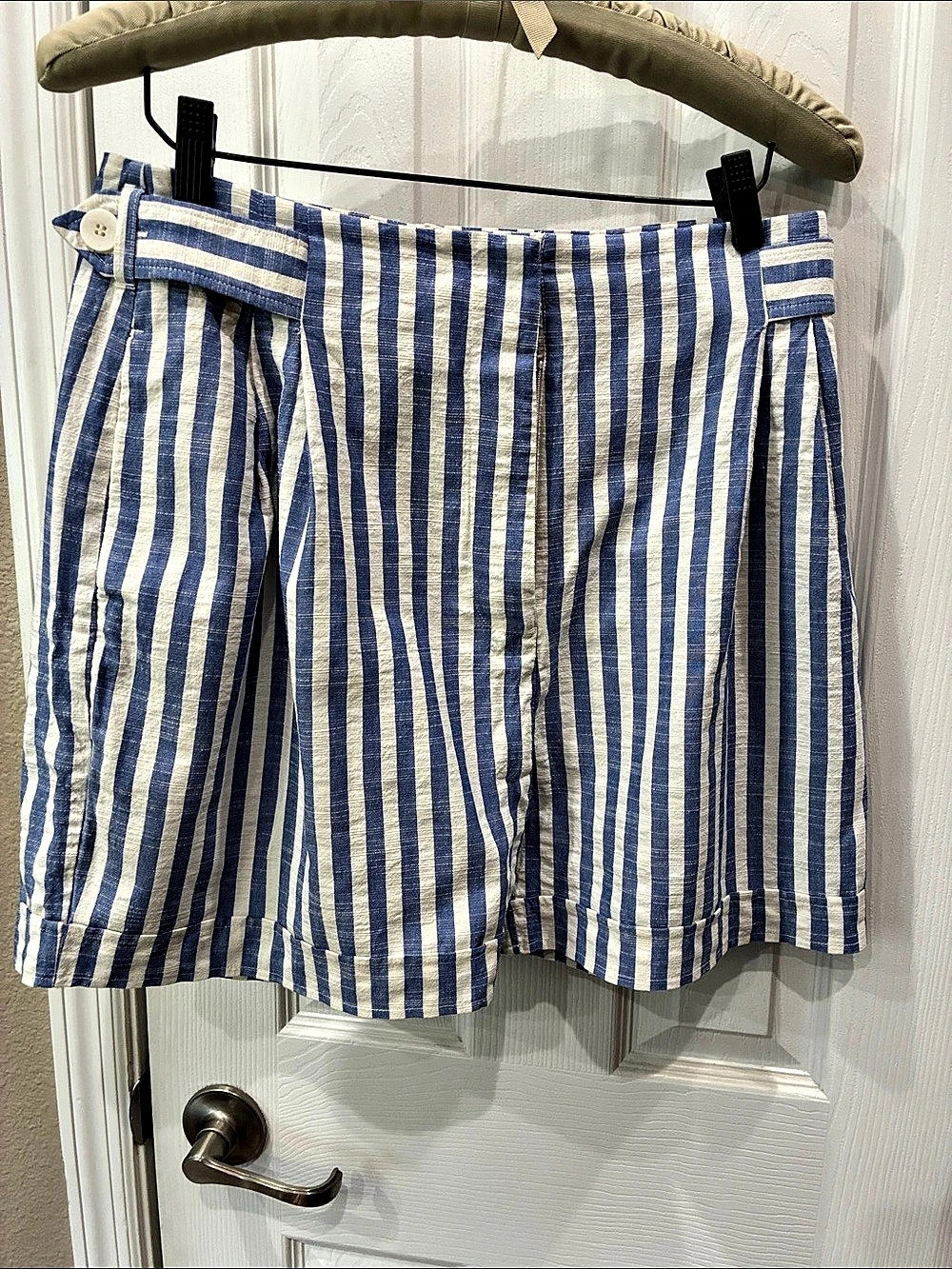 Nation LTD Striped High-Waist Shorts in Blue & White
